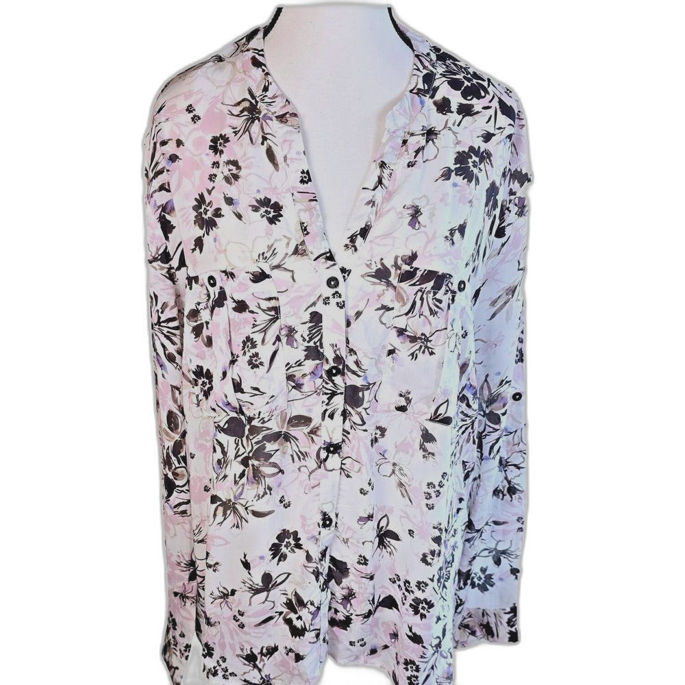 NWT Franne Golde Alora Blouse Womens XXL Floral Button Down Shirt Pink Black